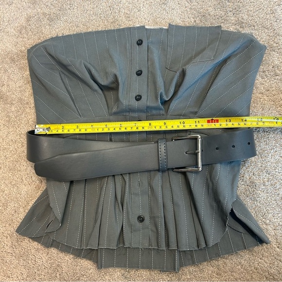 Zara charcoal gray pinstripe bustier corset top strapless raw unfinished hem L - Picture 7 of 16